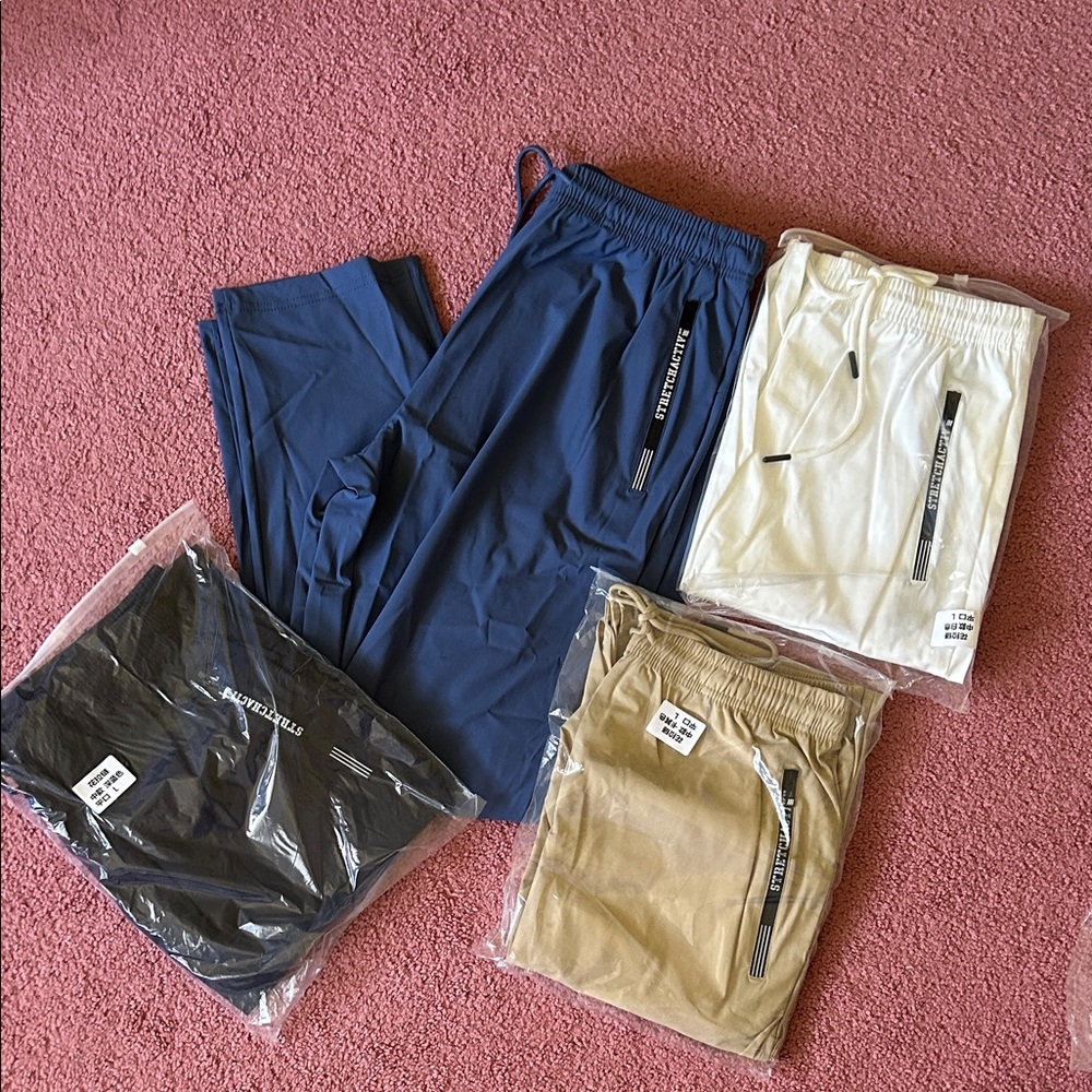 StretchActive Silky Pants Set - Blue, Black, White, Tan